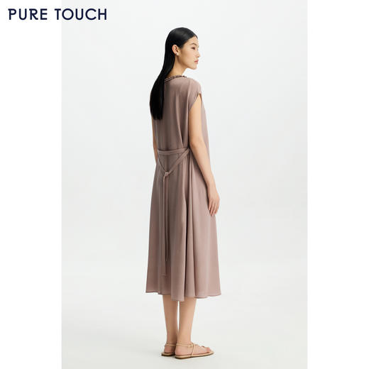 PURE TOUCH女26春夏新款木耳边连衣裙真丝鬼绉桑蚕丝系带中长裙 商品图3