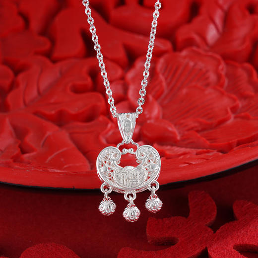 子佩集S990银【清福祥绘】套链【QLTL001】纯银花丝元宝锁项链双面花2509 商品图2