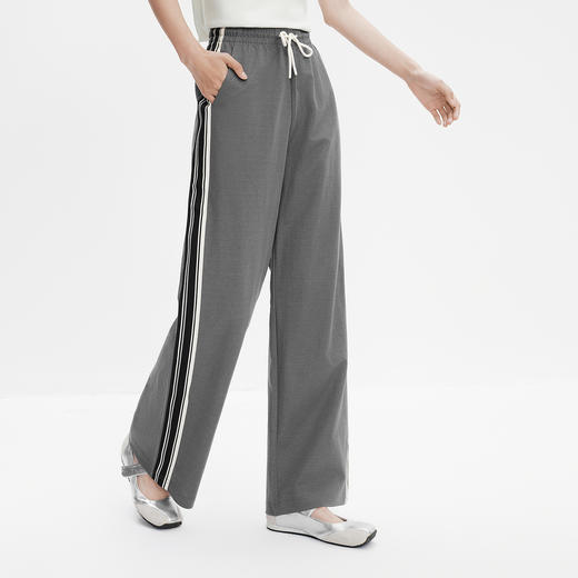 森马休闲裤女夏撞色仿麻长裤宽松慵懒运动风潮流女生显腿长阔腿裤 商品图2