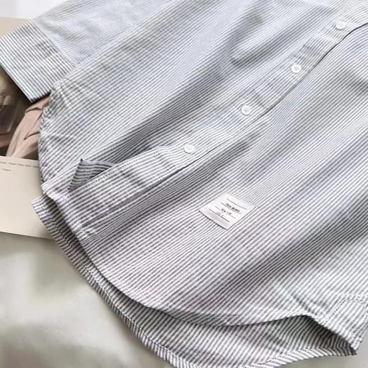 F031831春秋新款宽松直简大廓形条纹纯棉牛津衬衫单排扣立领衬衣 商品图3