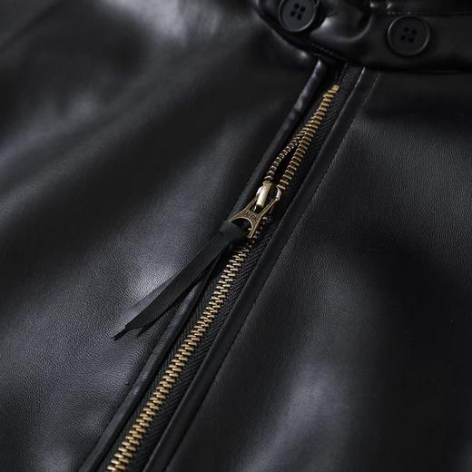 F031846春季新款简约大气纯色拉链翻领长袖皮衣单夹克外套 商品图5