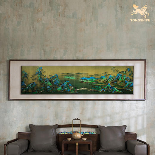 铜师傅 手工錾刻 铜雕画《千里江山（悬浮框）》玄关中式装饰挂画 商品图4