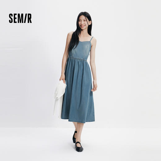 森柔|森马牛仔连衣裙女夏季V领短开衫凉感吊带裙甜酷小性感两件套 商品图1