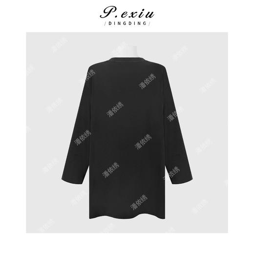 PanYiXiu/潘依绣极简主义简约百搭宽松阔版侧开叉圆领长袖T恤 W-63852 商品图1