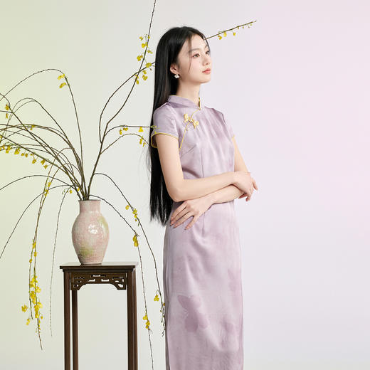 【紫定辉黄】三彩2026夏季新款改良旗袍连衣裙新中式立领长裙C 商品图1