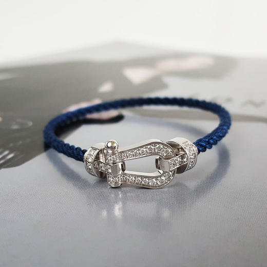 【98新】FRED斐登Force 10系列0B0077中号18K白金满钻Force 10蓝色链绳马蹄扣手链中性款120326TJ01 商品图5