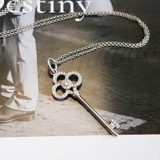 【95新】Tiffany & Co.蒂芙尼Keys系列18K白金镶钻皇冠钥匙项链 链长约46cm女士130326NJS08 商品图2