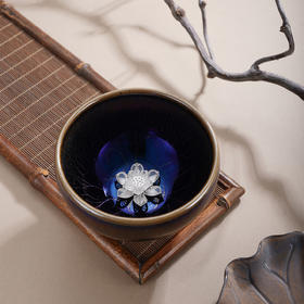 子佩集【福海鱼莲】S990银摆件【YSYCJ006】茶具品茗杯茶杯原创作品蓝色花丝莲花金鱼2509