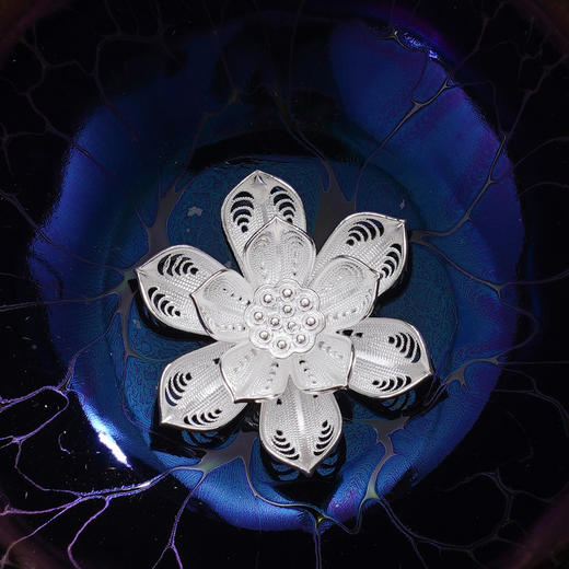 子佩集【福海鱼莲】S990银摆件【YSYCJ006】茶具品茗杯茶杯原创作品蓝色花丝莲花金鱼2509 商品图8