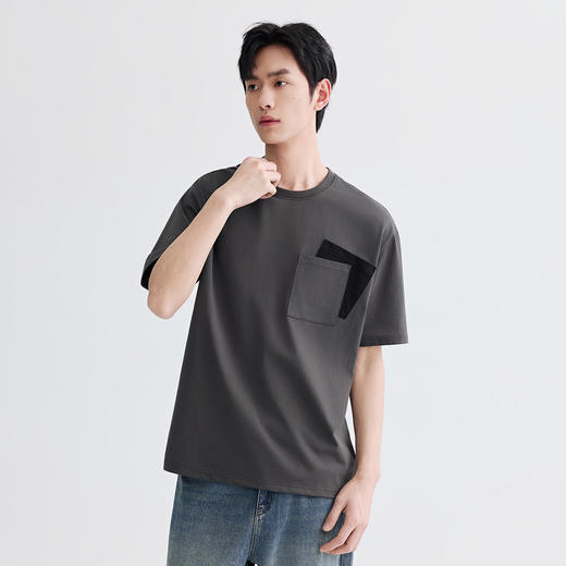GXG男装26夏季时尚创意拼接口袋潮流百搭宽松休闲男式圆领短袖T恤K&C 商品图1