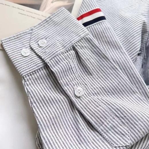 F031831春秋新款宽松直简大廓形条纹纯棉牛津衬衫单排扣立领衬衣 商品图4