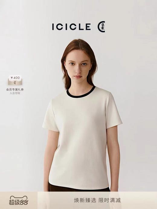 F0318113女装2026春季新款棉针织布T恤撞色圆领休闲短袖 商品图9