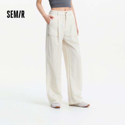 森马休闲裤女夏季肌理宽松打褶拖地裤半松紧腰松弛感工装风阔腿裤 商品图0