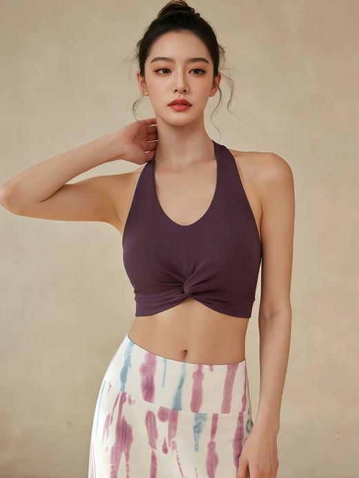 瑜伽服运动上衣背心前胸扭结带胸垫瑜伽背心普拉提户外健身 000LSWD054 商品图3