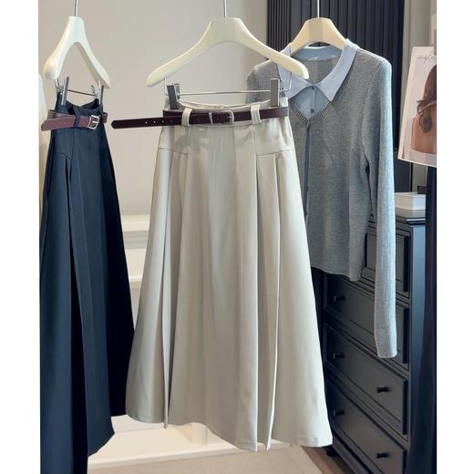 送腰带！韩版通勤西装百褶半身裙！2026女春夏新款高腰垂感显瘦A字中长款伞裙子！ 商品图0