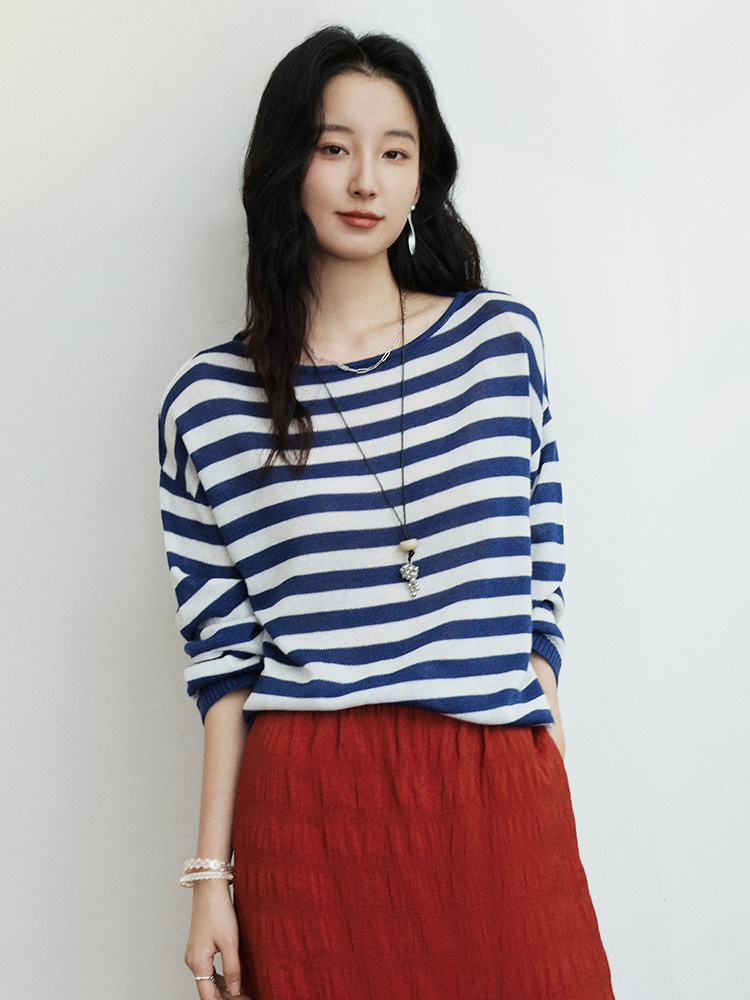 和纸羊毛混纺条纹套头毛衫FCG1WST087