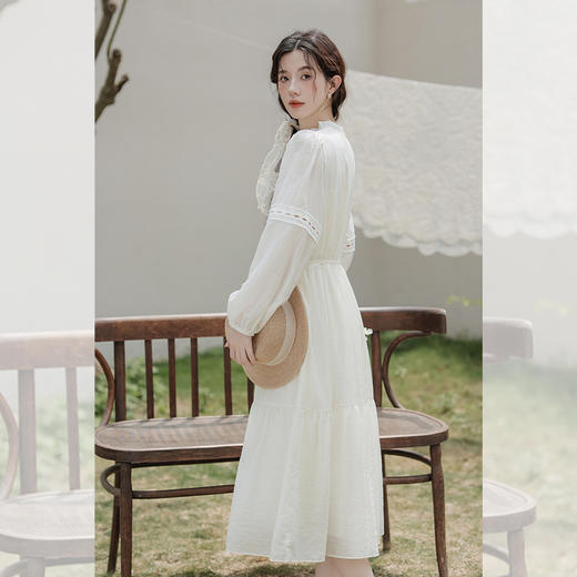 西遇民族风白色长袖连衣裙女2026年春季新款收腰波西米亚大摆长裙SS060231 商品图4