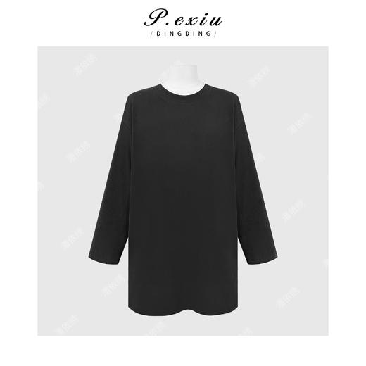 PanYiXiu/潘依绣极简主义简约百搭宽松阔版侧开叉圆领长袖T恤 W-63852 商品图0