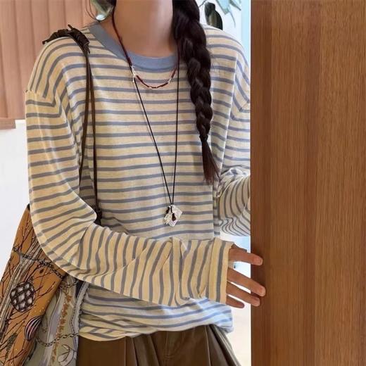 人手B入！ into天丝亚麻条纹   刘雯同款罩衫 康宝莱纱线  舒爽不粘腻   透气针织长袖T恤 商品图1