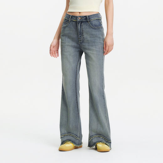 森柔|森马牛仔裤女夏季毛边长裤设计感显腿长港风潮流街头喇叭裤 商品图2