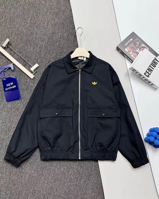 F031825纯色金标刺绣品牌Logo翻领拉链长袖工装夹克外套 商品图11