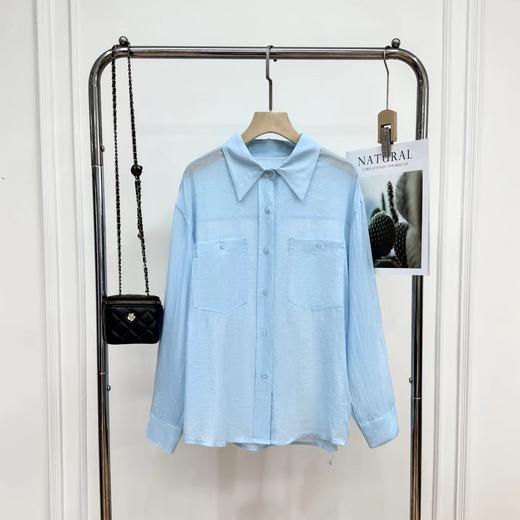 F031884春夏新款苎麻棉宽松排扣轻薄通透苎麻薄荷Baby蓝衬衫 商品图1