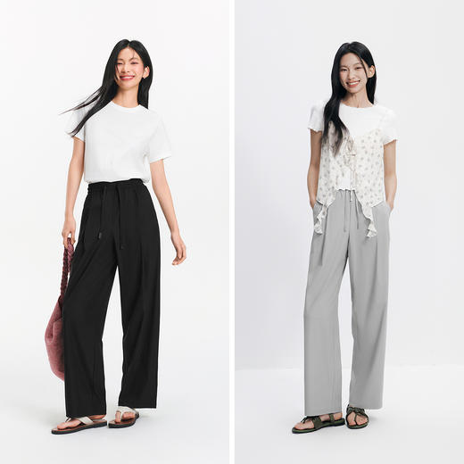 森马休闲裤女夏打褶凉感防晒吸湿速干垂感阔腿裤户外时尚简约长裤 商品图4