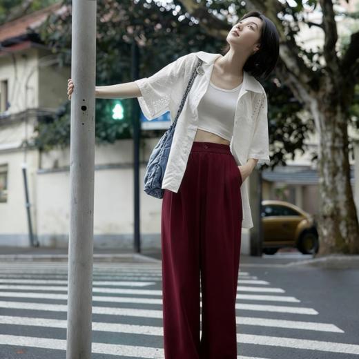 下单3-7天发货！ LONGNVFAIR 牛仔天丝棉安可拉红阔腿裤 高腰阔腿版型 显瘦显高 材质软fufu 藏肉显腿长 商品图8