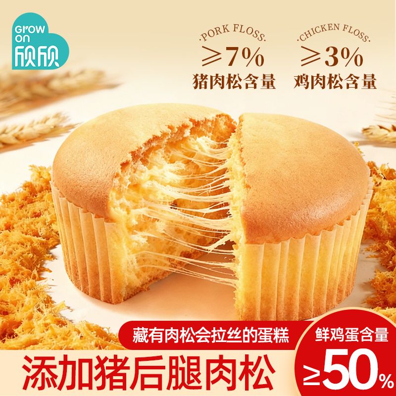 【双肉松配比 ≥7％猪后腿肉肉松 +≥3%鸡肉松】欣欣咸香肉松戚风蛋糕健康早餐糕点450g＊2箱（每箱10个共20个）-FF