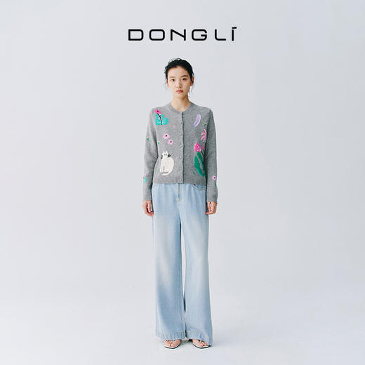 东黎 • 万物复苏 猫猫花园 山羊绒女士春季钉珠手绣提花开衫 6215 商品图2