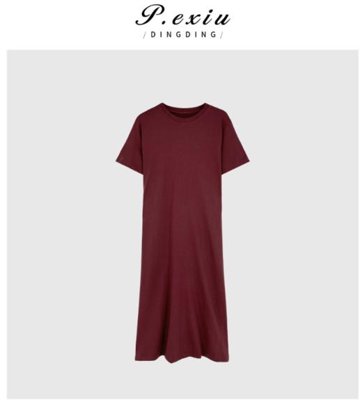 03-3潘依绣丁丁宠粉极简风纯色减龄休闲懒人裙圆领连衣裙 Q55112 商品图0