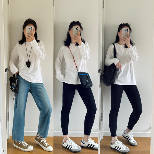 衣橱全勤搭子-下摆开叉圆领长袖T【包邮+三天无理由退换】 商品图1