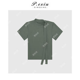 03-4潘依绣丁丁宠粉肌理感垂顺显瘦冰丝飘带短袖宽松上衣Q7469