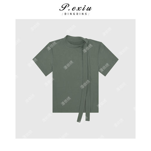 03-4潘依绣丁丁宠粉肌理感垂顺显瘦冰丝飘带短袖宽松上衣Q7469 商品图0