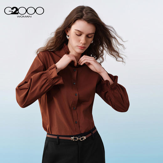 G2000女装SS26商场新款【荷叶立领/棉质弹性】甜美休闲长袖衬衫61243111 商品图1