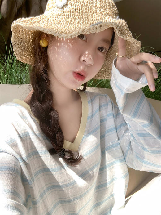 <曾小咸推荐>宽松防晒长袖t恤条纹上衣【预售3-15天发货】 商品图6