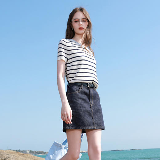 【莱赛尔】三彩2026夏季新款条纹短袖针织衫圆领套头小衫上衣M 商品图2