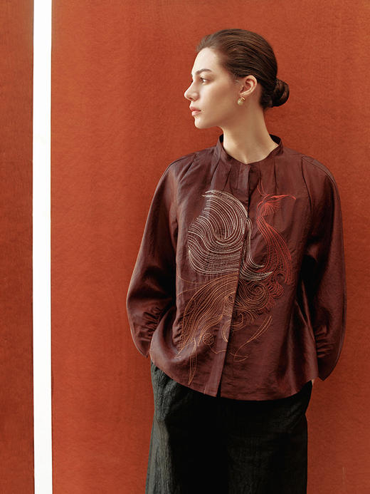 【复古桑蚕丝提花衬衫】26年春夏新品100%桑蚕丝上衣凤凰图案上衣 商品图1