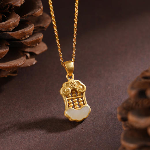 子佩集S925【如意算盘】套链项链【DZ04985】纯银古法银镀金和田玉2509 商品图0