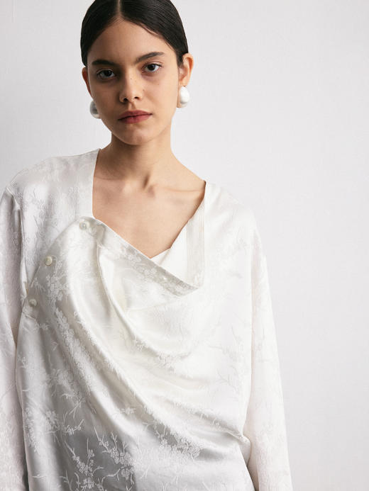 YANYI CHANG｜91960491 中式斜襟真丝提花衬衫 [ 雅白 ] 商品图1
