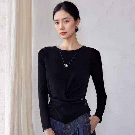 佐姿莎 法式交叉侧系扣收腰针织衫 不规则独特交叉设计 优化身材比例 视觉收腰腹 显高显瘦 商品图1