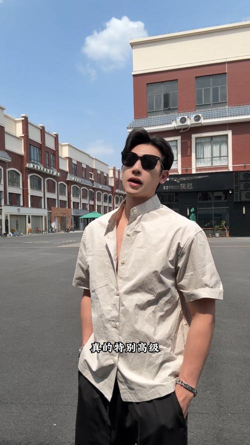 56019SDSA男装2026新款高贵轻奢潮牌简约纯色立领短袖衬衫百搭时尚衬衣 商品图0