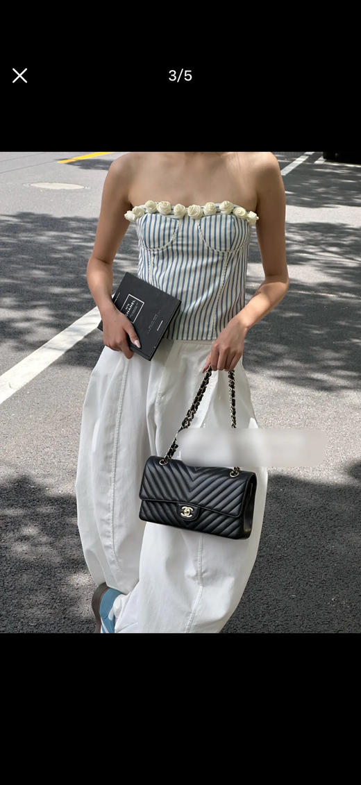 Chanel cf 中号 V纹 黑金 牛皮 单肩包 商品图2