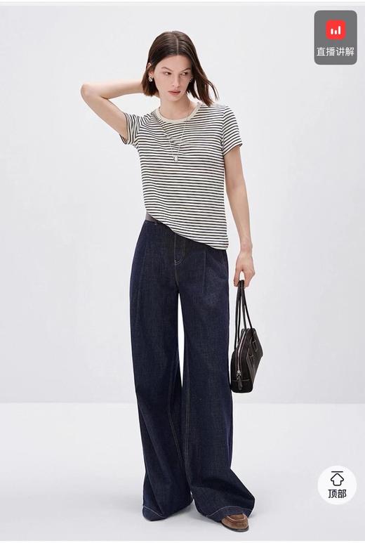 F0318116春夏新款棉氨混纺竹节棉T贝壳扣撞色条纹T恤 商品图11