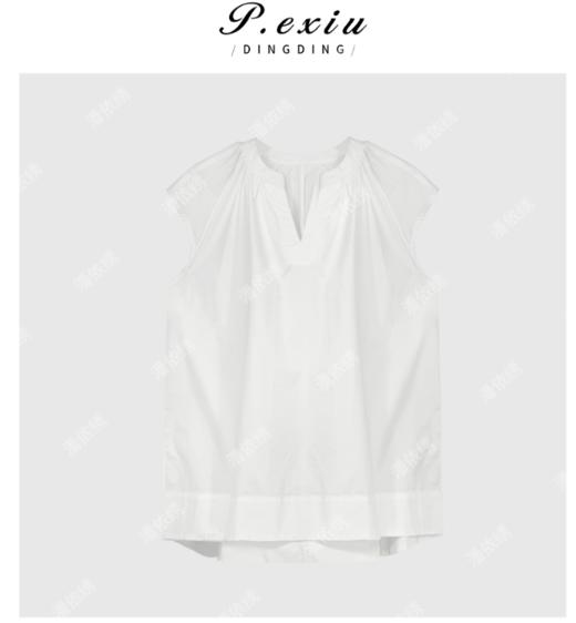 03-3潘依绣丁丁宠粉100%棉极简主义小飞袖V领无袖衬衫 W-62080 商品图0