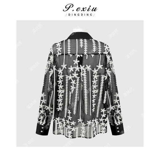 褶皱肌理撞色刺绣微透高级感长袖衬衫 M9313 商品图1