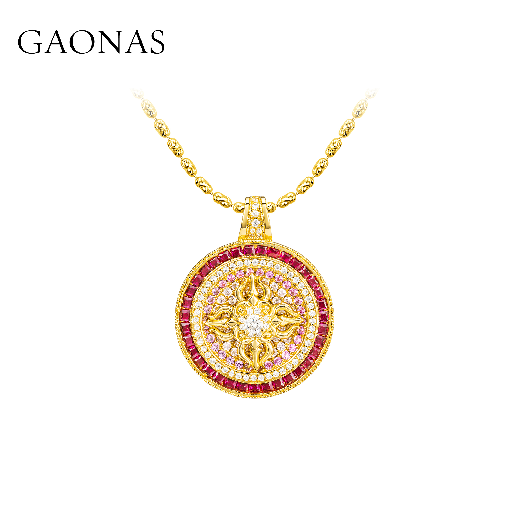 GAONAS高纳仕 镜花宝相中式贵气金色圆项链11918XGO