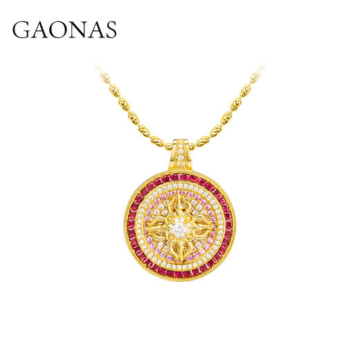 GAONAS高纳仕 镜花宝相中式贵气金色圆项链11918XGO 商品图0