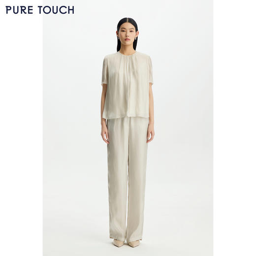 PURE TOUCH女装26春夏新款水银纱休闲阔腿裤珠光垂坠精致直筒长裤 商品图1