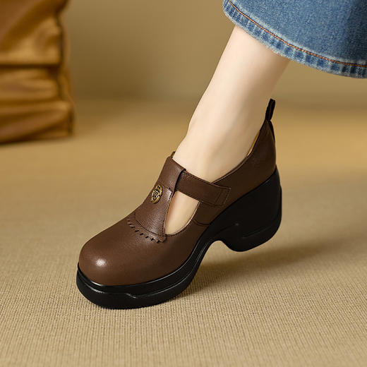 【预售5天】厚底真皮复古防水台山茶花圆头增高舒适学院风松糕鞋YJY&K20-6 商品图3